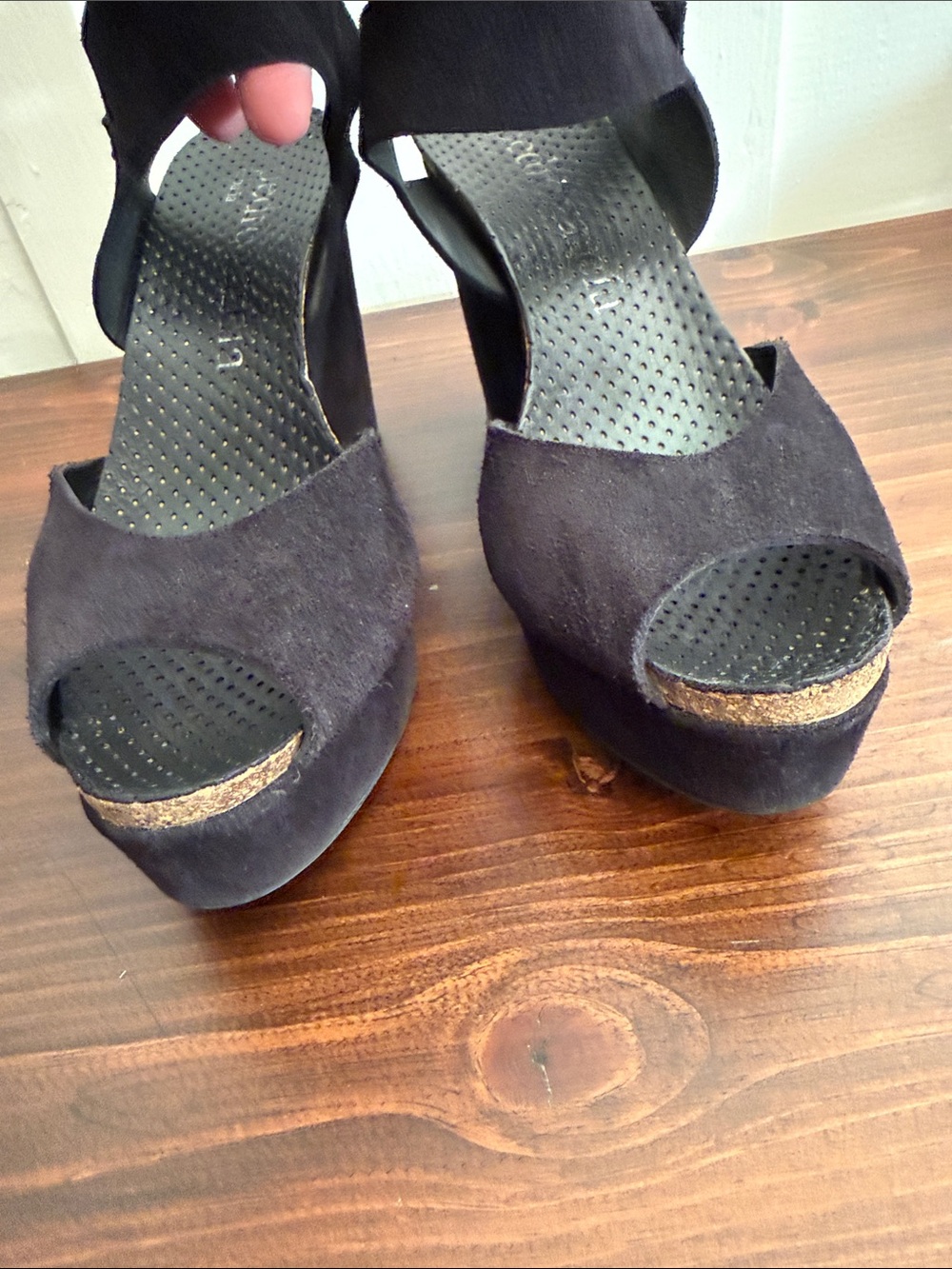 Pedro Garcia black Suede Platform Wedge Sandals Peep Toe Hook Loop EU 41 - Picture 4 of 16
